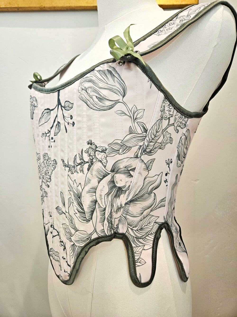 Cottagecore Fairycore Ren Faire Corset Top Hummingbird Boned Bustier Vest S 6